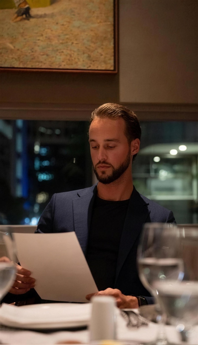 Micha H, founder of Marena, at a dinner table in Medellín